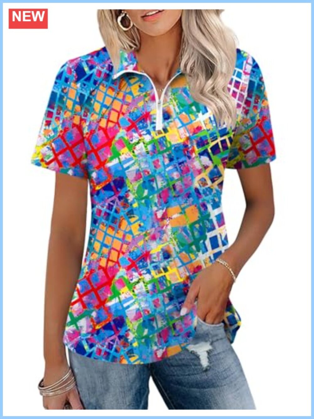 Women's Golf Polo Shirt Quarter Zip Short Sleeve Athletic Top